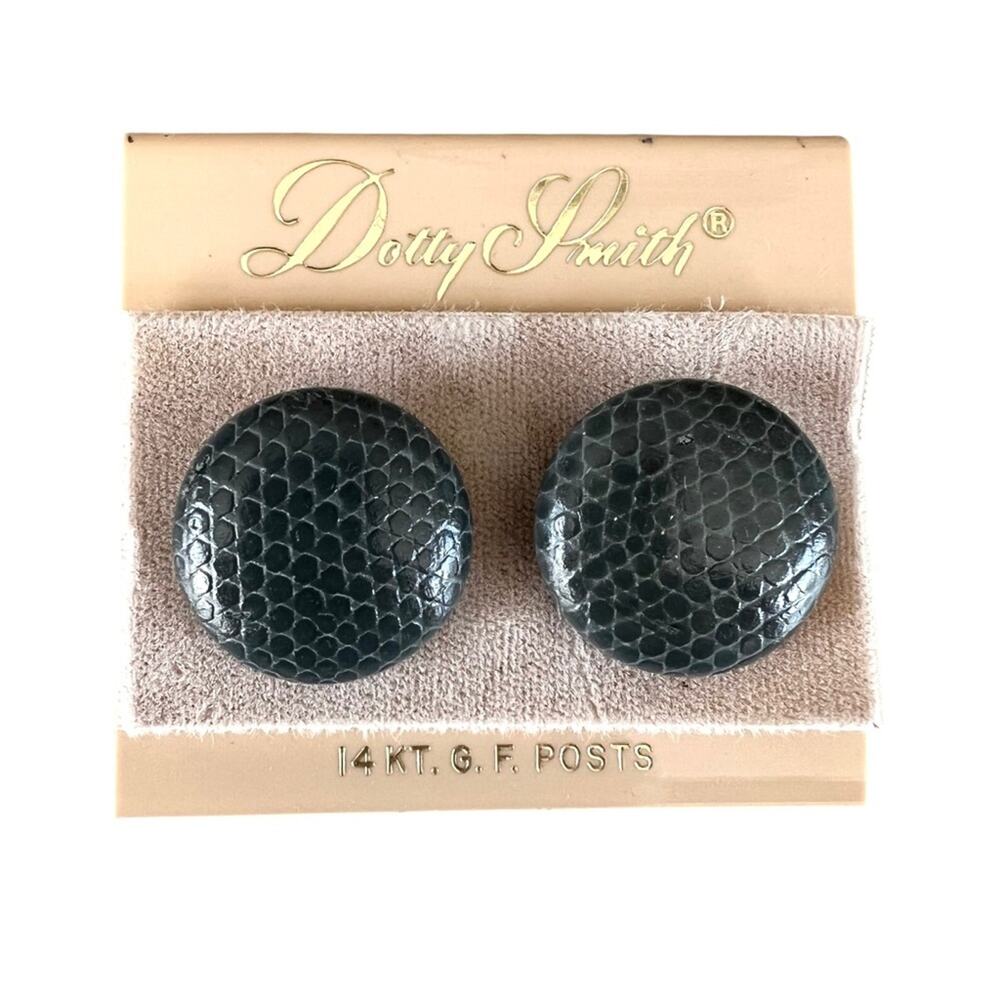 Vintage Dotty Smith Blue Snake Skin Print Round Button Earrings